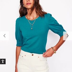 Boden Teal Puff-Sleeve Knit Top